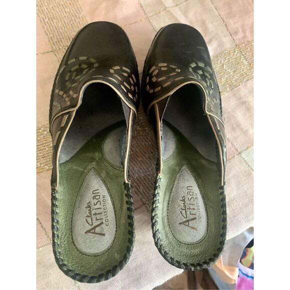 CLARKS leather weave wedge women’s mule - Picture 4 of 6